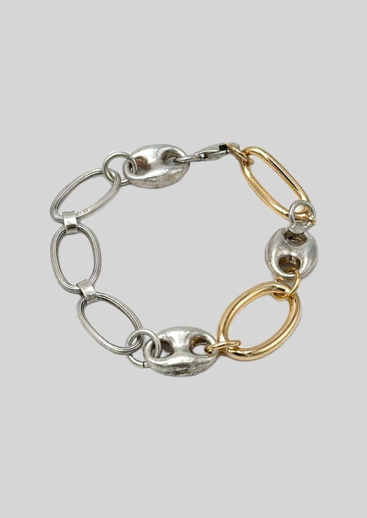 Bracelet - argent massif, maille café, plaqué or