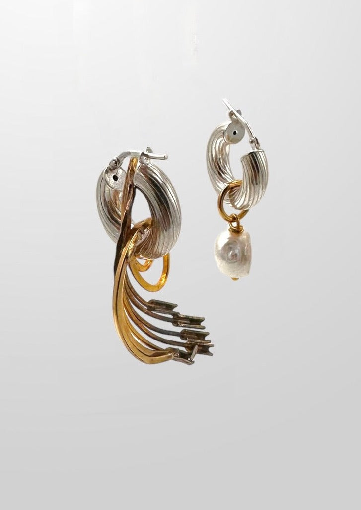 Boucle d'oreille - créoles et ancienne broche