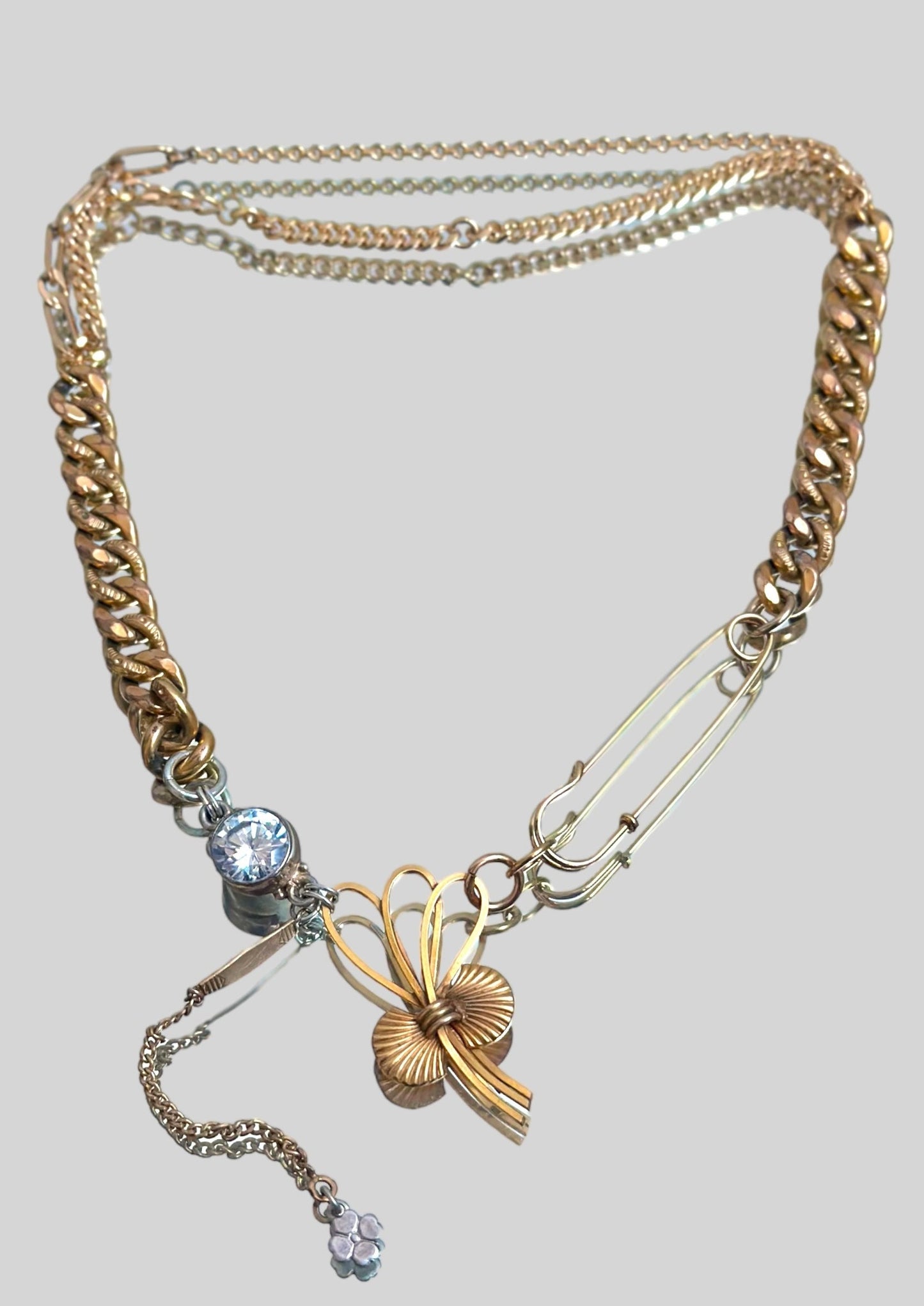 Necklace - antique gold plated & white crystal