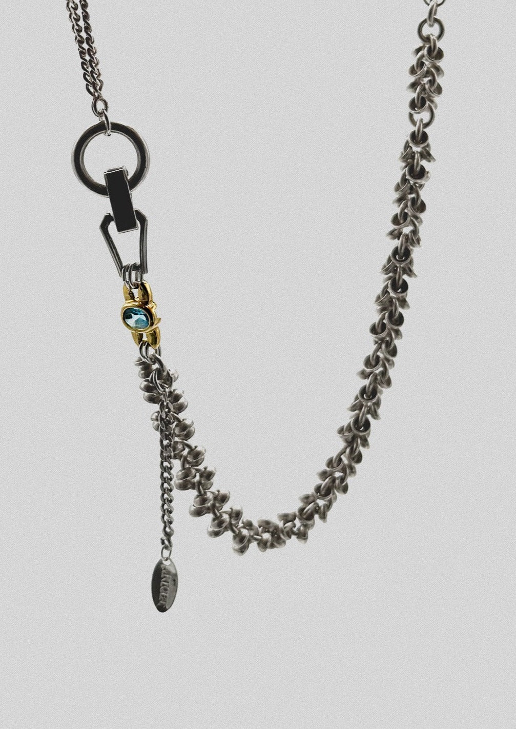 Collier - Argent massif maille épi de blé et pierre fine