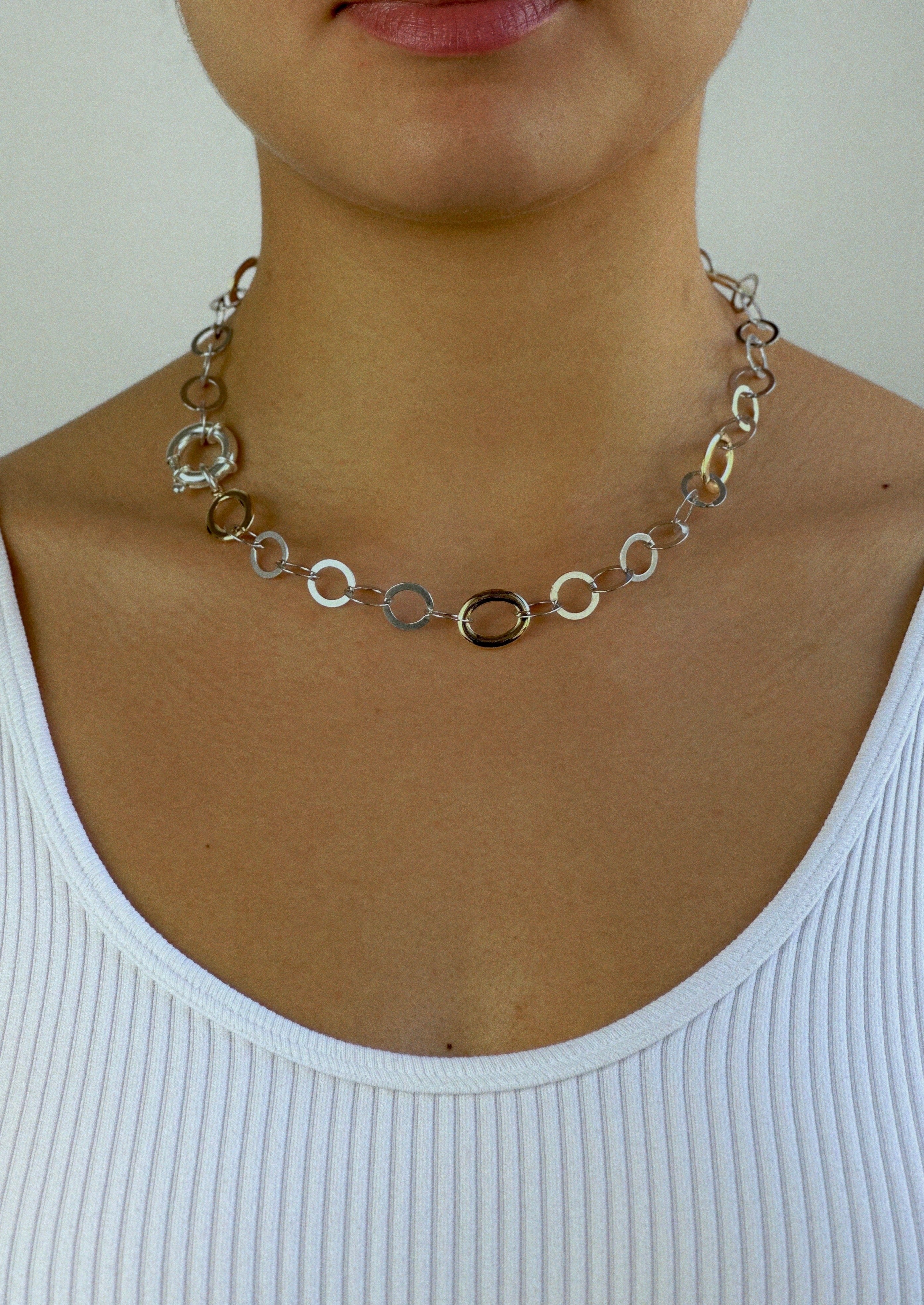 Collier - argent massif et maillon or