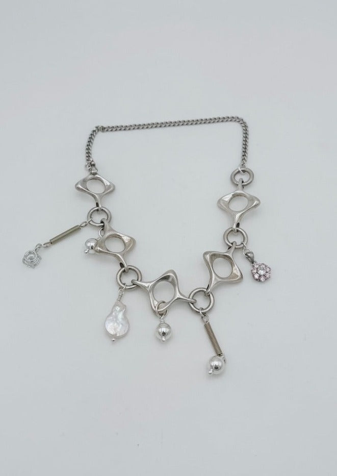 Choker unique - argent massif, perle baroque, cristal