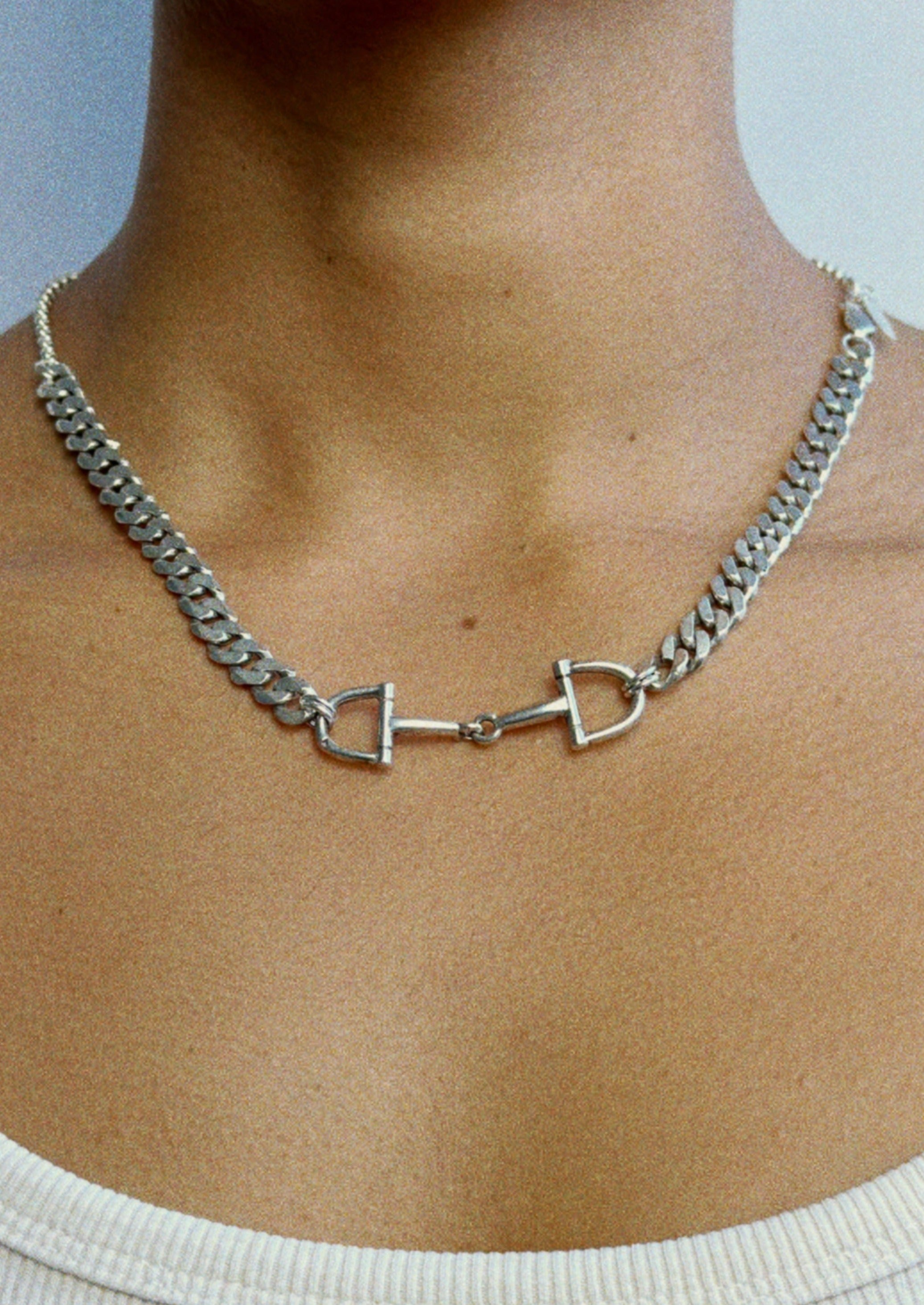 Collier unique - argent massif, double anneau
