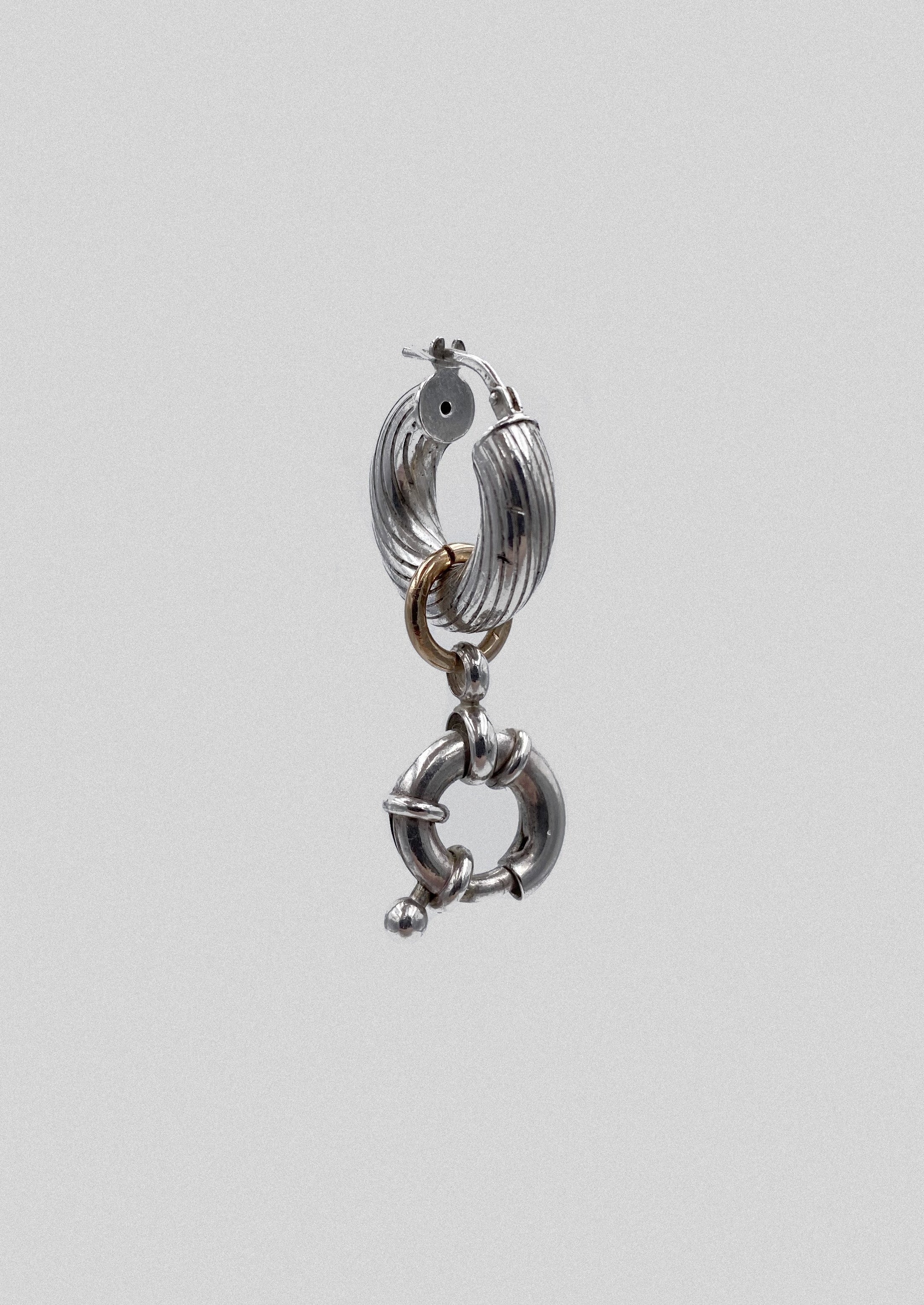Mono Boucle d'oreille - créole en argent massif et fermoir bouée