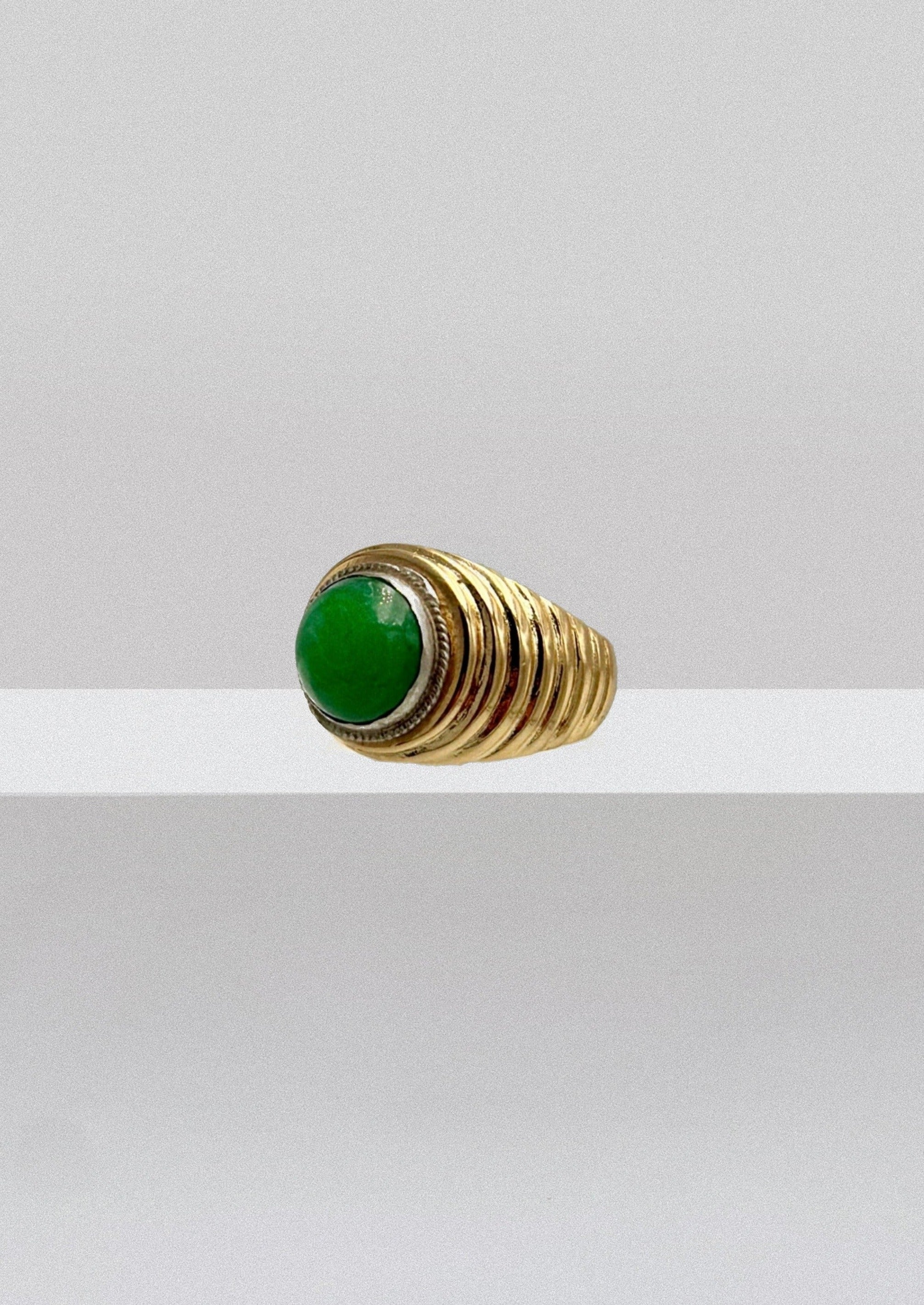 Bague - laiton plaqué or & aventurine verte