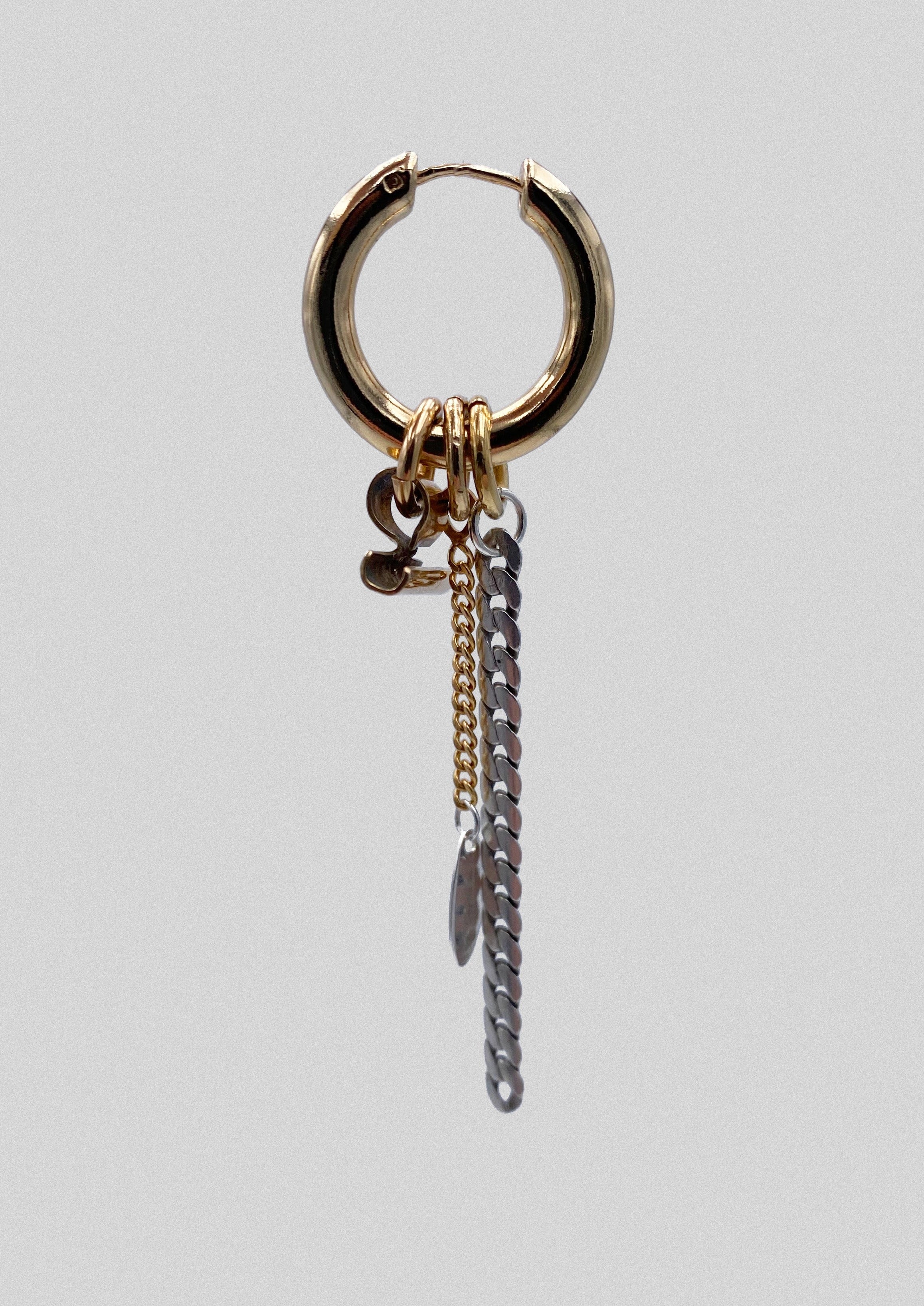 Mono Boucle d'oreille - créole en plaqué or et argent à chaines