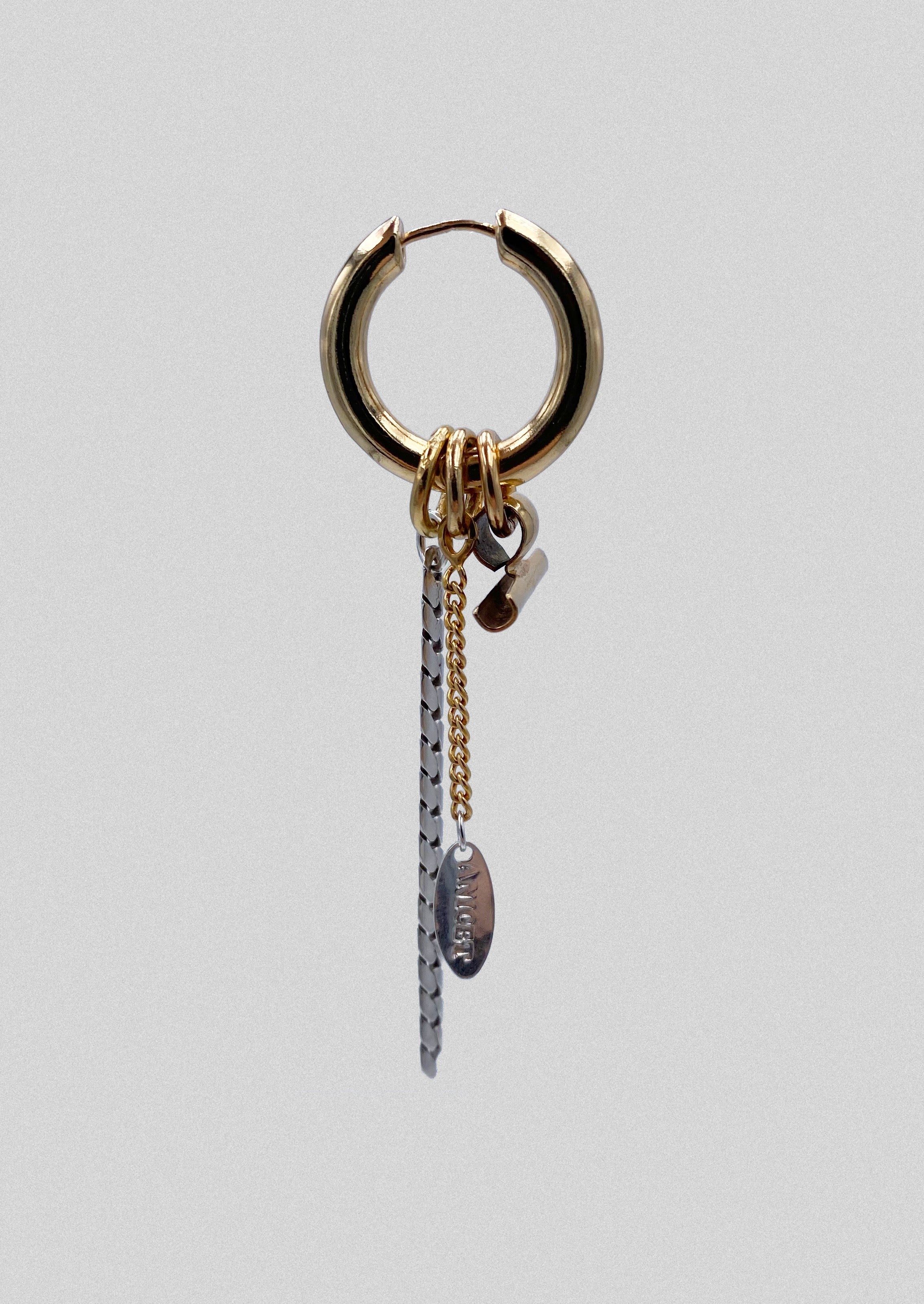 Mono Boucle d'oreille - créole en plaqué or et argent à chaines