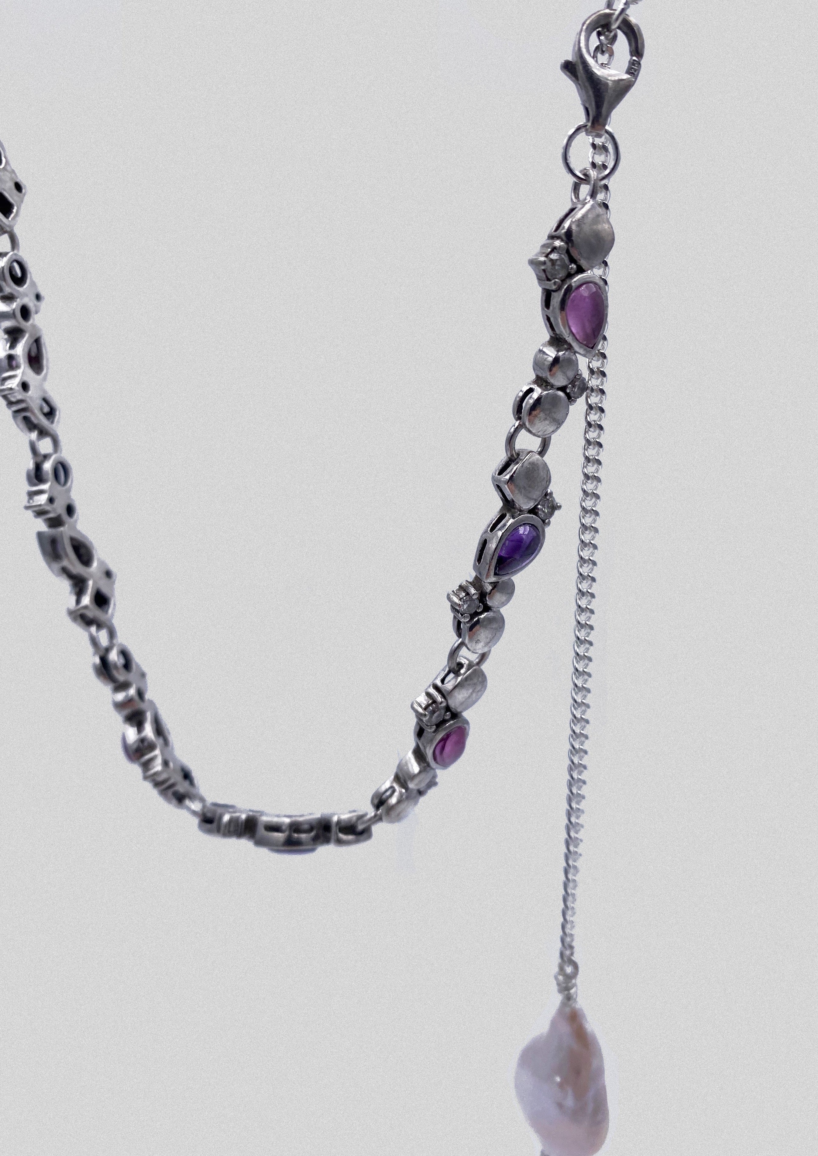 Collier - argent massif, cristaux rose et violet