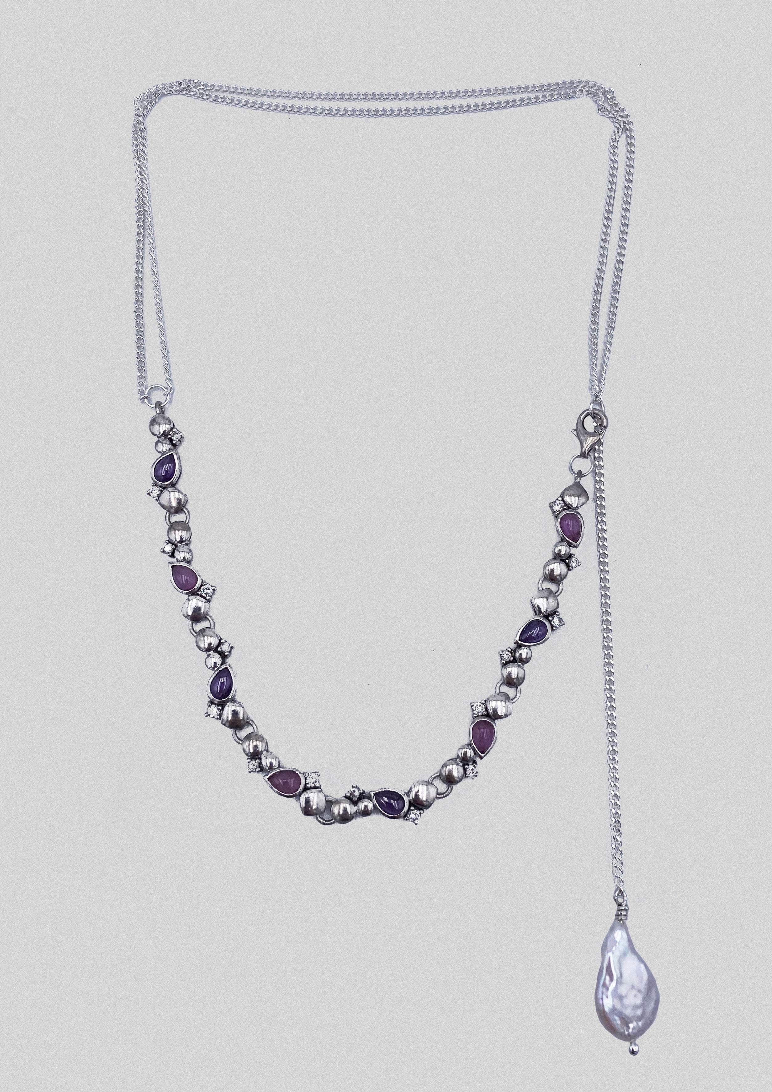 Collier - argent massif, cristaux rose et violet