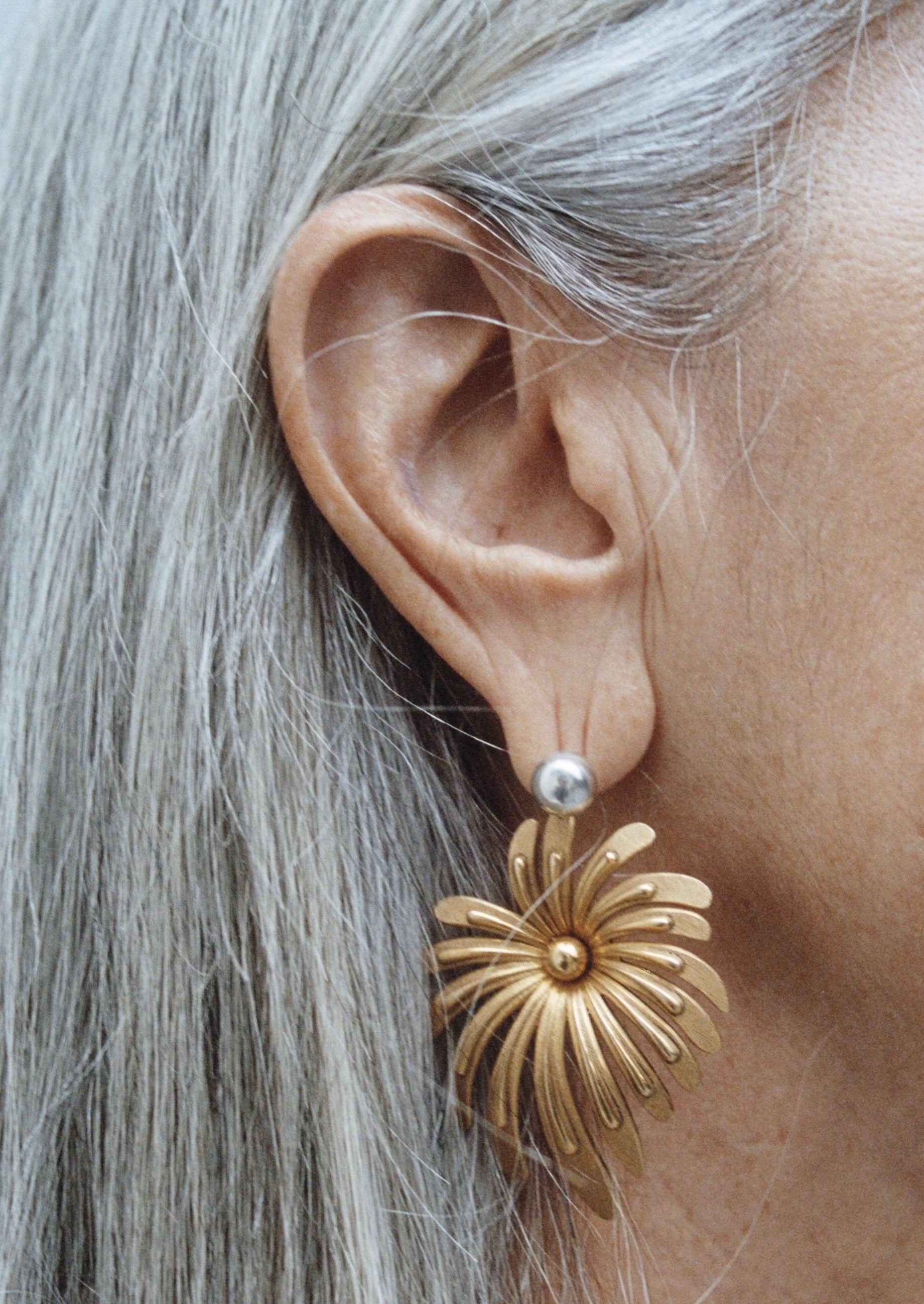 Boucle d'oreille - Boule argent et flamboyant plaqué or
