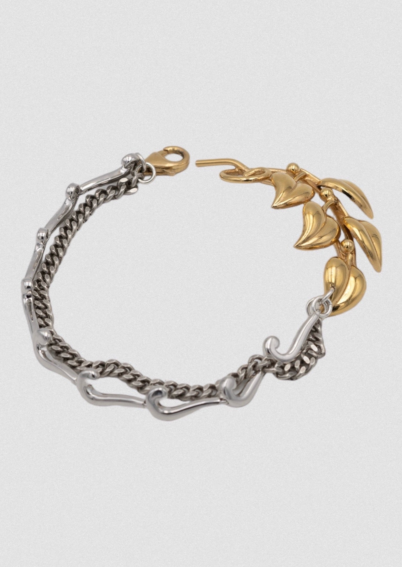 Bracelet - argent massif, ancienne broche fleur plaqué or