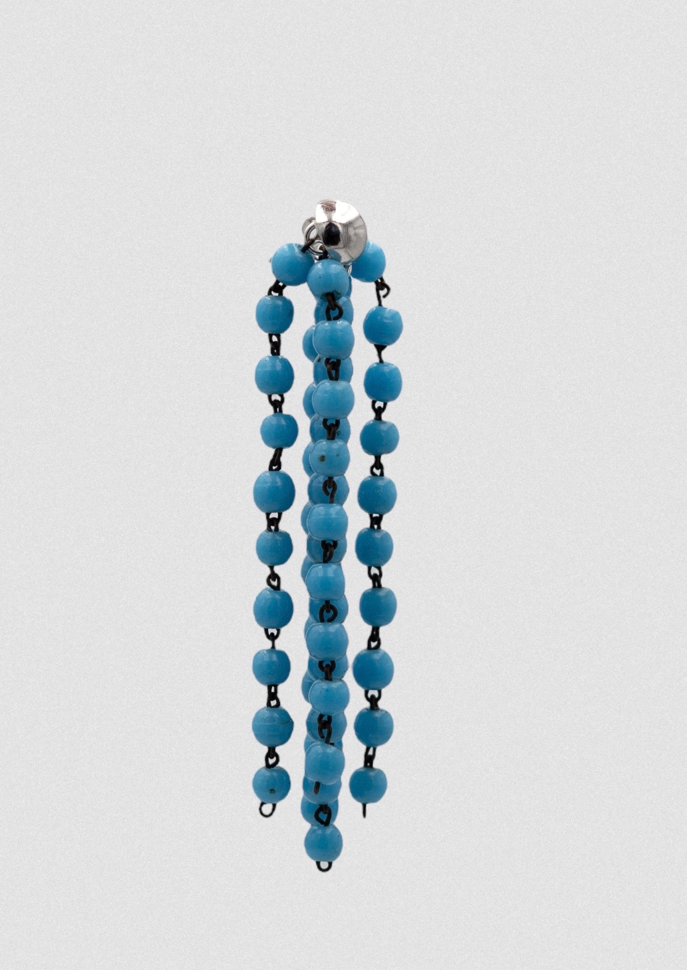Boucle d'oreille - Boules argent et chapelet de perles bleues