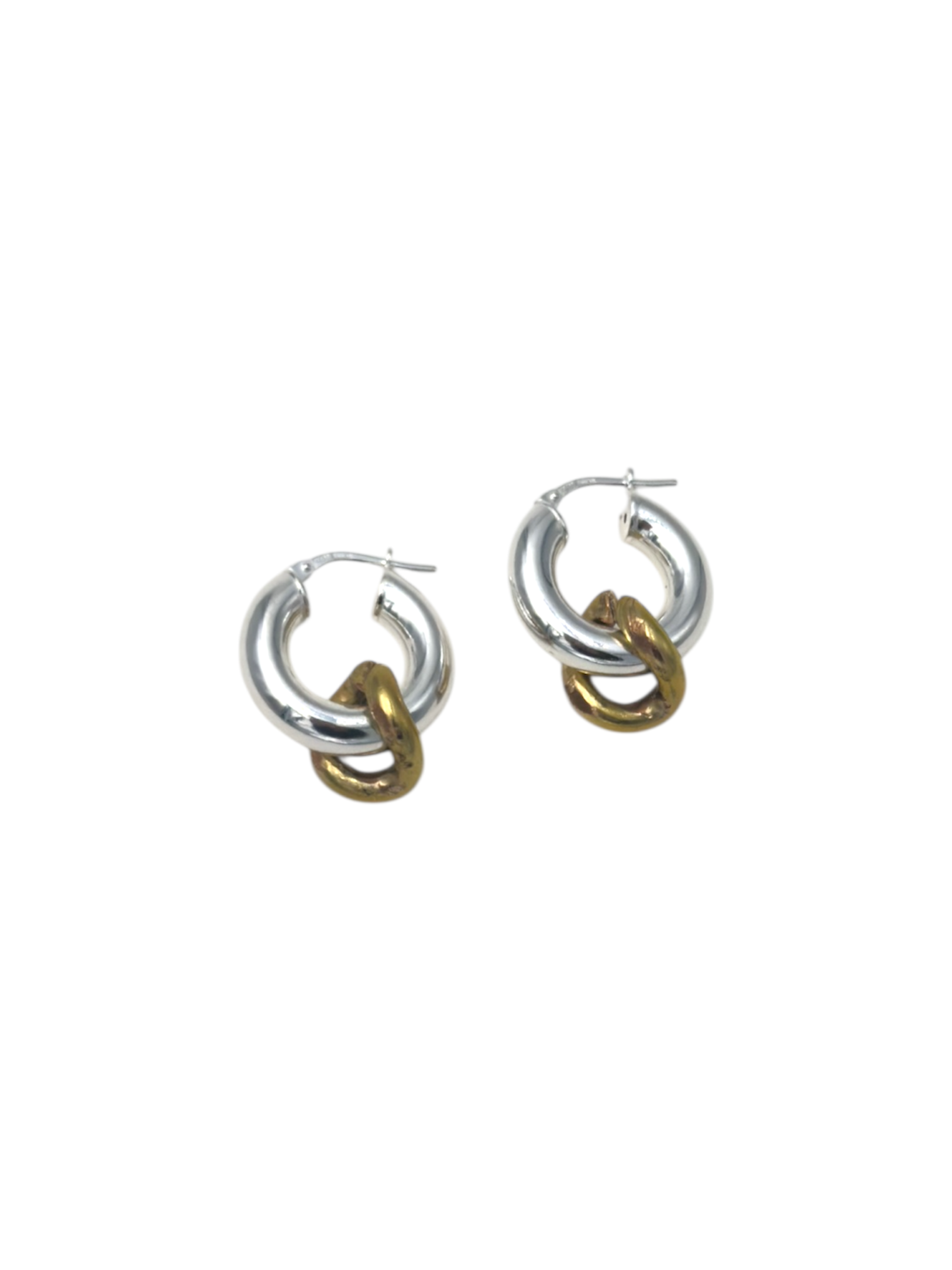 Earrings - Silver hoops, antique gold plated link
