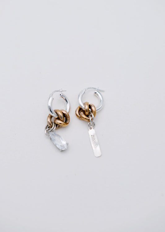 Boucle d'oreille asymétrique - "Cristaux blanc et quartz"