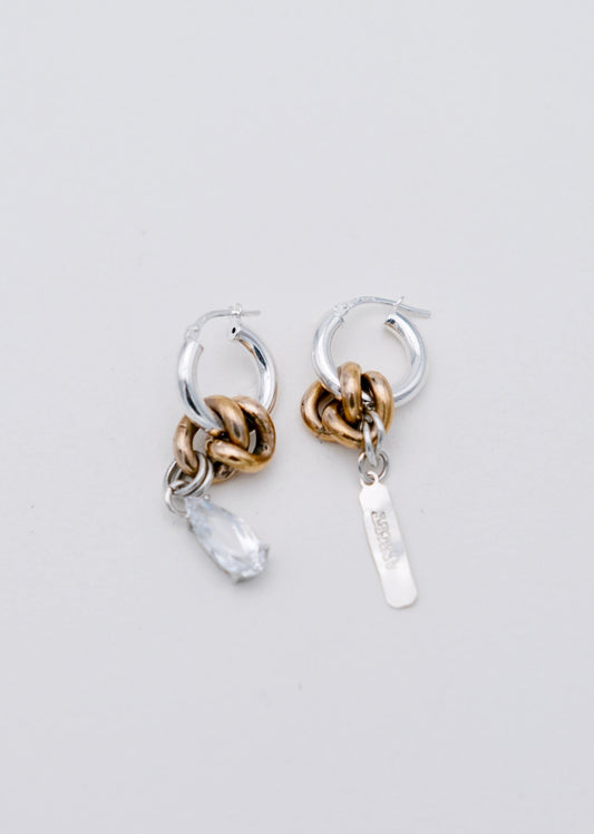 Boucle d'oreille asymétrique - "Cristaux blanc et quartz"