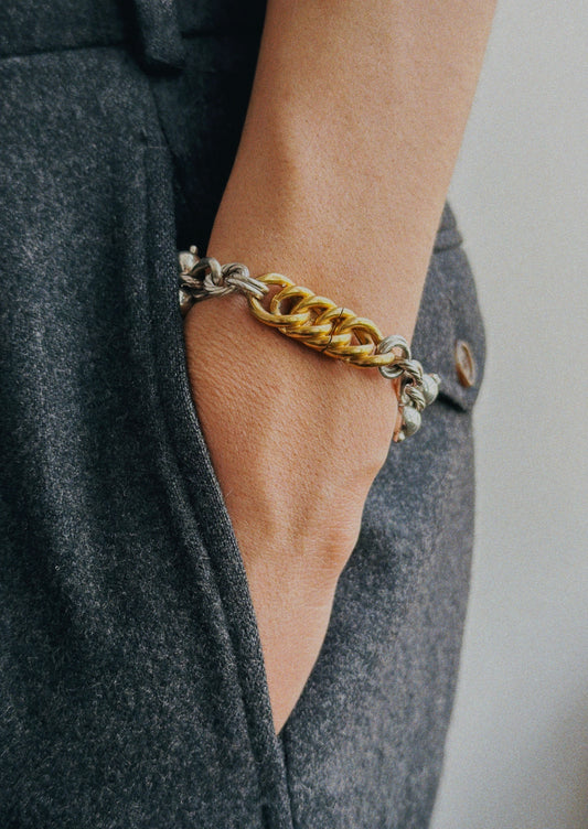 Bracelet - argent massif, boules et fermoir ancien