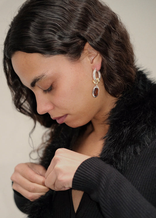 Necklace - Double mesh and flower in agent