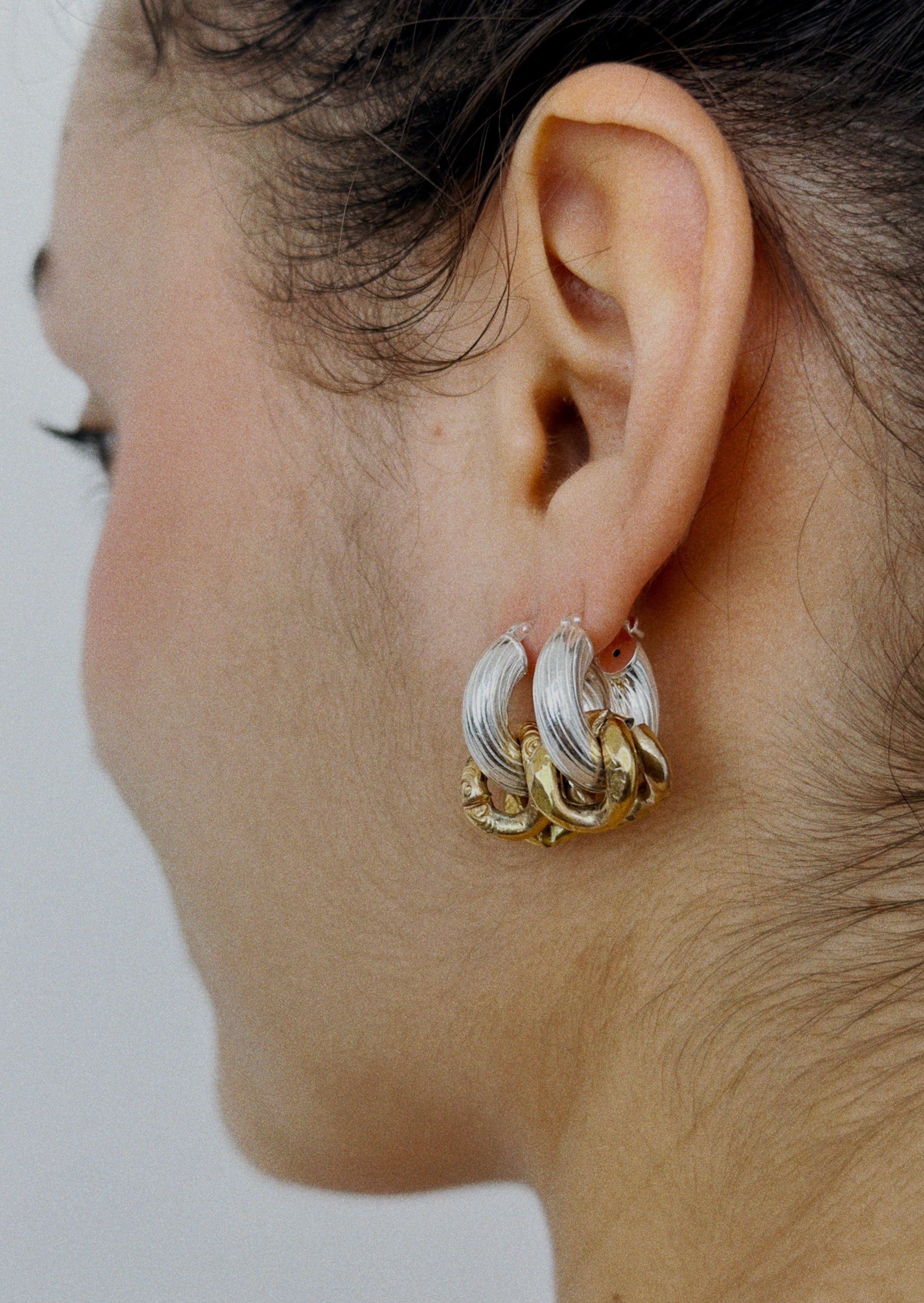 Boucles d'oreilles - Créoles en argent, maillon plaqué or ancien