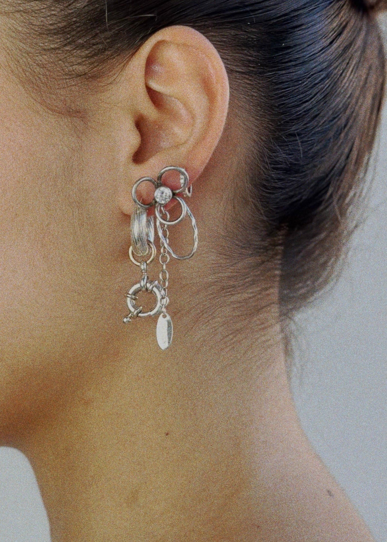 Mono Boucle d'oreille - créole en argent massif et fermoir bouée