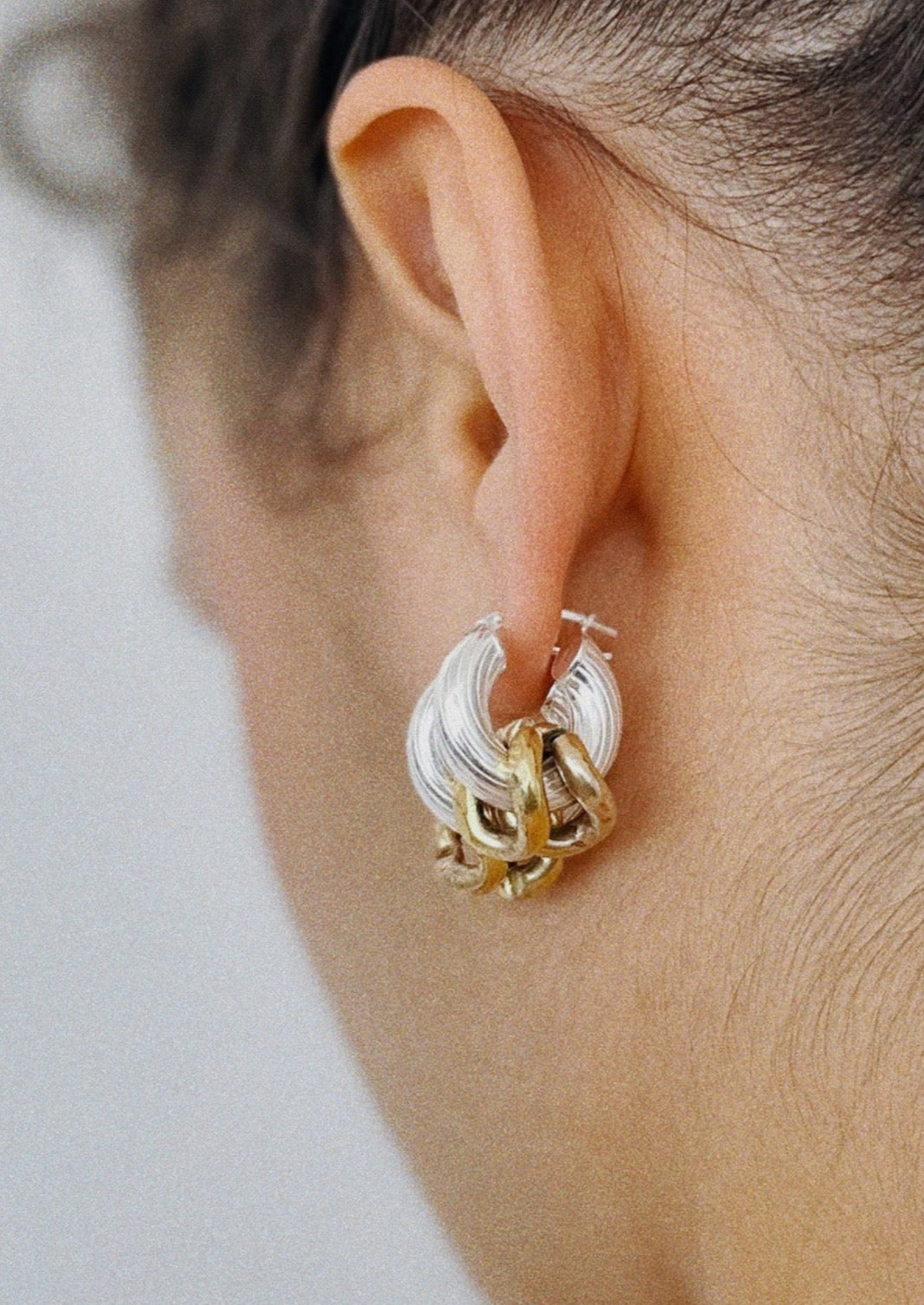 Boucles d'oreilles - Créoles en argent, maillon plaqué or ancien