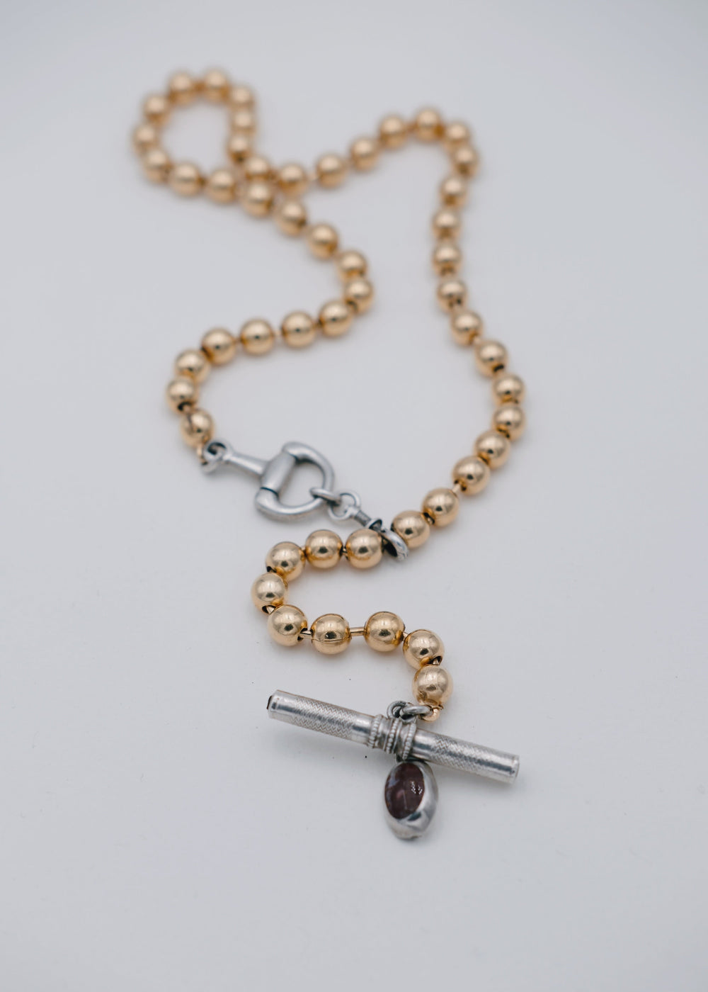 Collier - Pièce unique - en argent, plaqué or et pierre agate