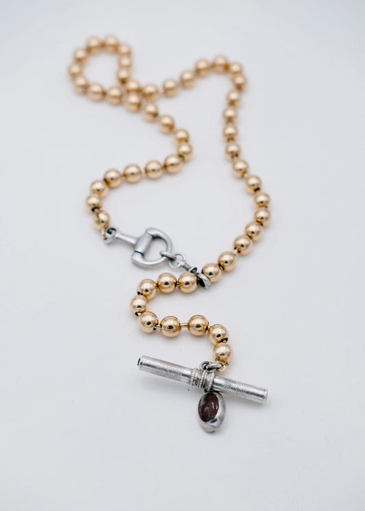 Collier - Pièce unique - en argent, plaqué or et pierre agate