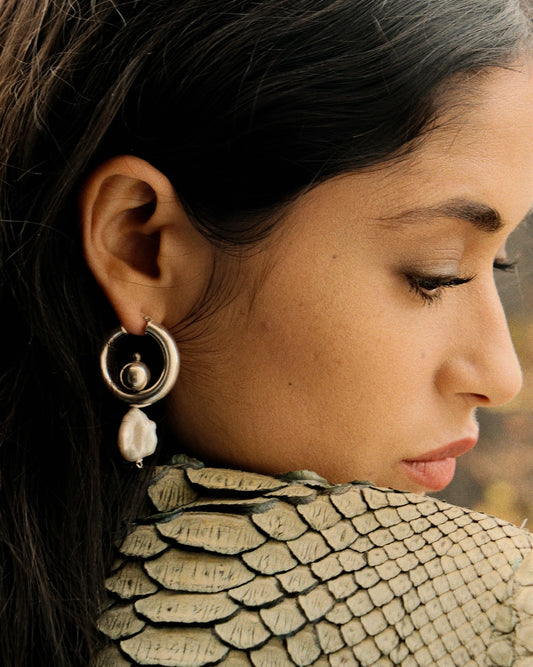 Boucle d'oreilles - "Pendule" - Argent 925, perle baroque