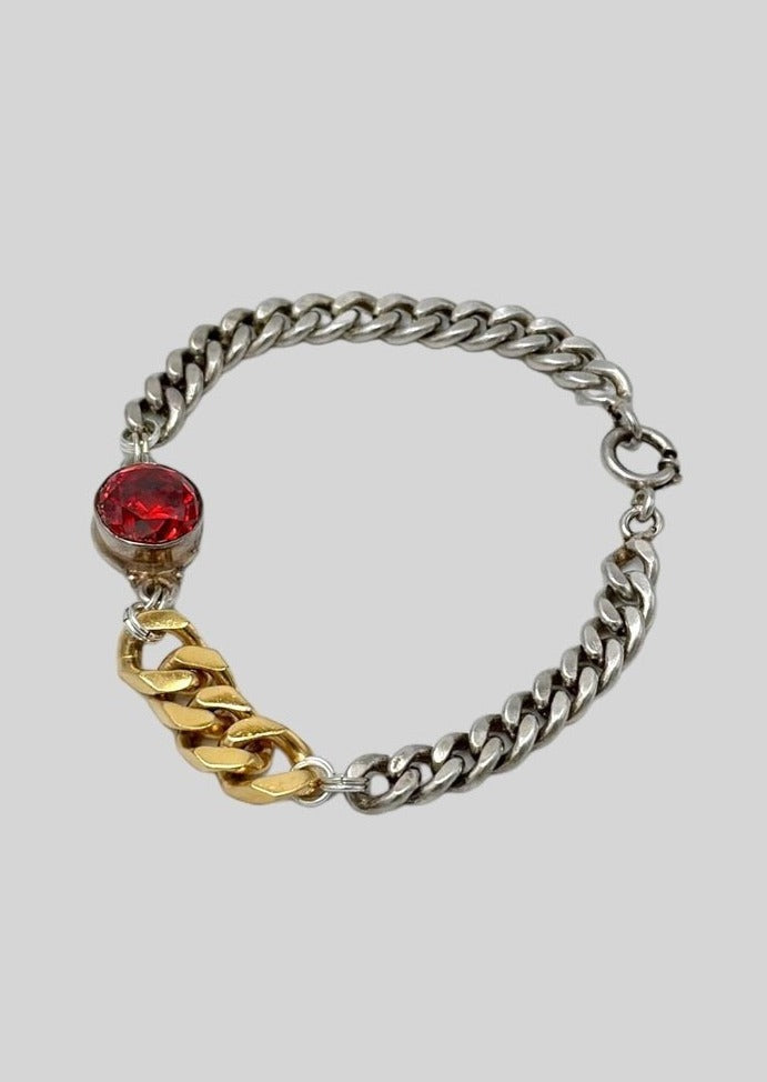Bracelet - argent massif, cristal rouge, plaqué or ancien