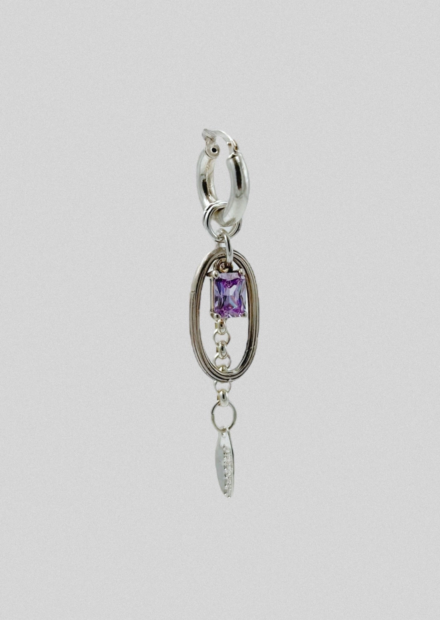 Mono Boucle d'oreille - argent massif et cristaux de couleur lila