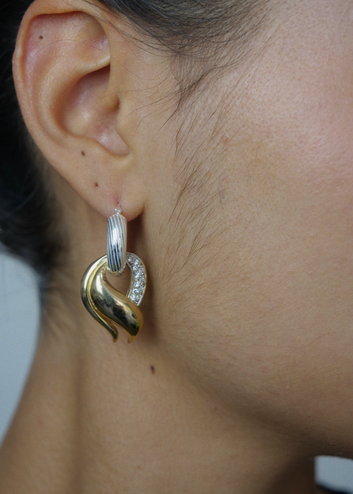 Earring - "Fire" - 925 silver, 20 micron gold plated, crystal