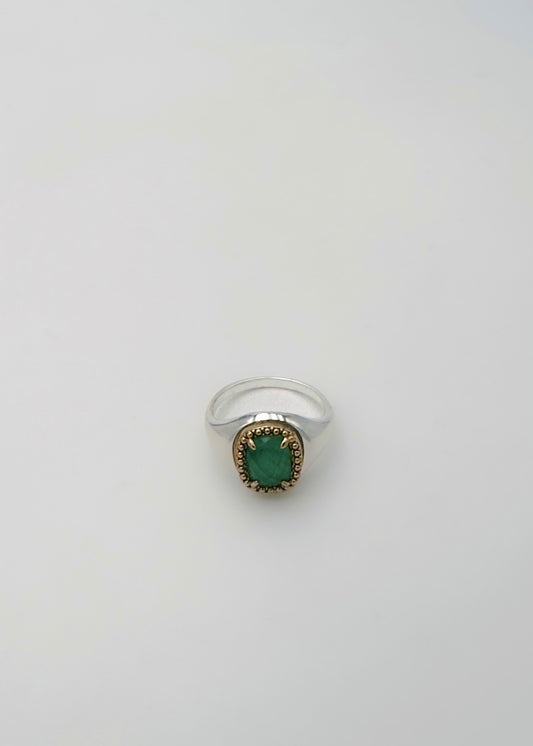 Bague - argent, et cristaux vert