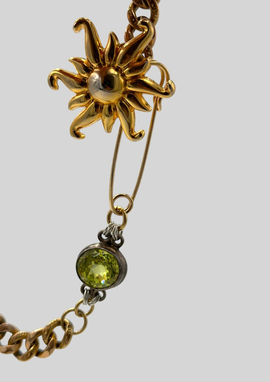 Collier - plaqué or ancien & cristal vert