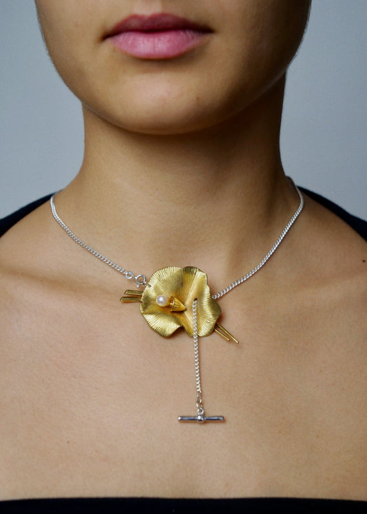 Necklace - "The flower" gold plated and 925 silver