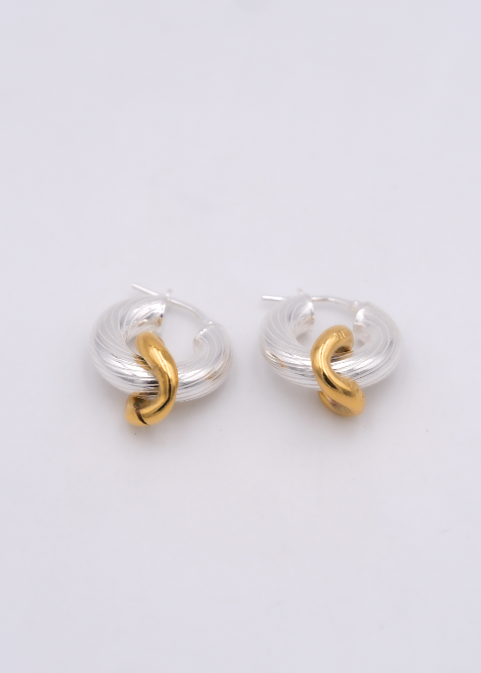 Earrings - Silver hoops, antique gold plated link