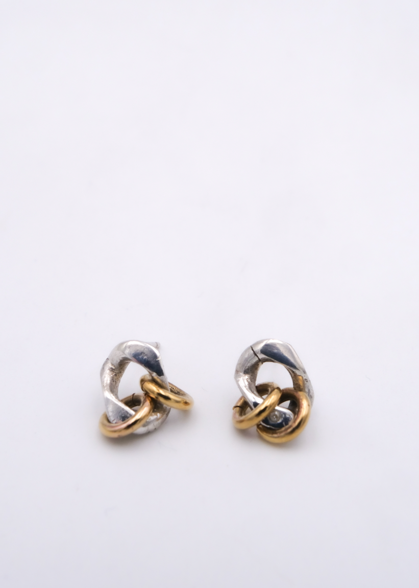 Boucle d'oreille - "Les Stud gourmette" - Argent 925, Vermeil, Cristal - permanent