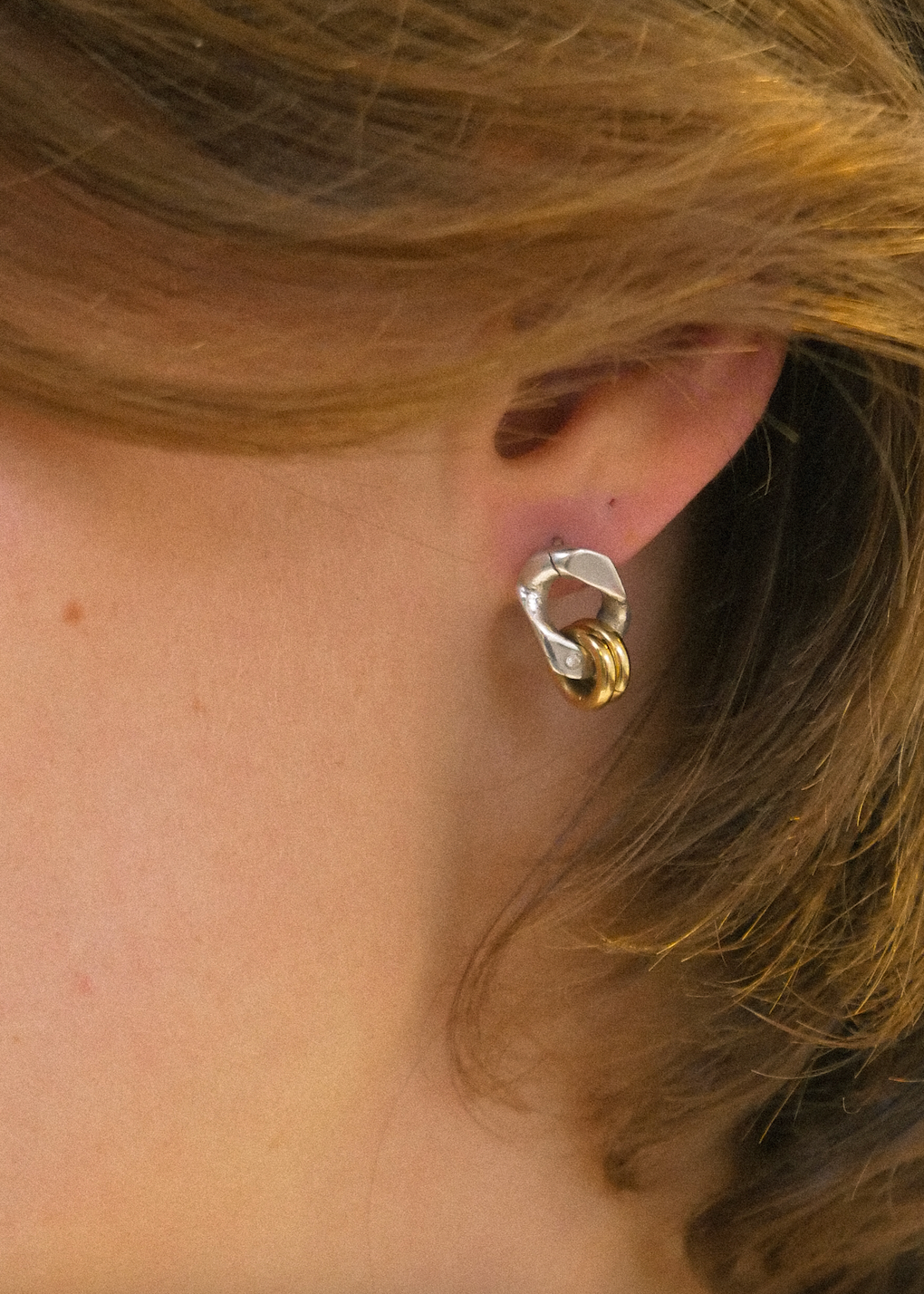 Boucle d'oreille - "Les Stud gourmette" - Argent 925, Vermeil, Cristal - permanent