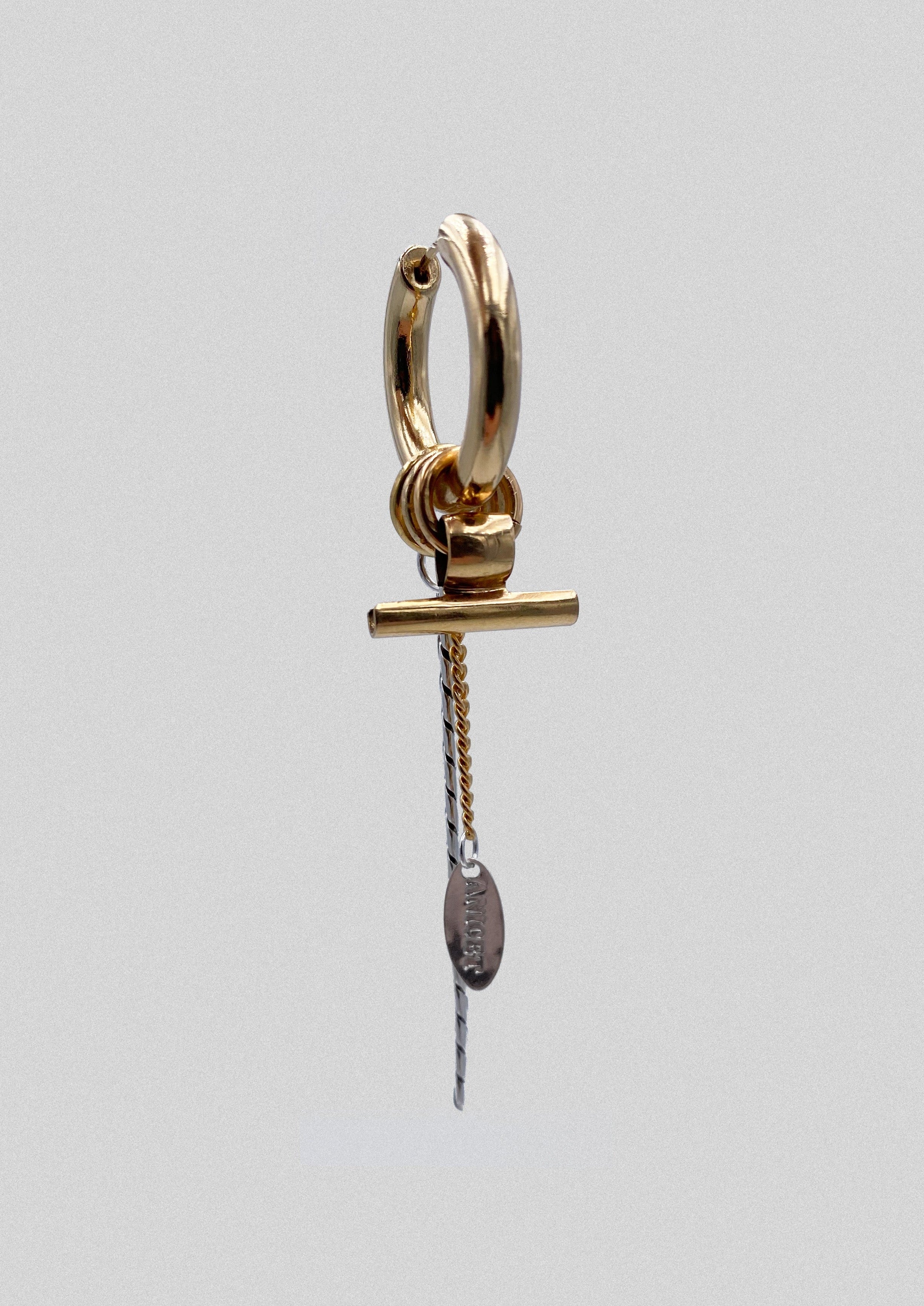 Mono Boucle d'oreille - créole en plaqué or et argent à chaines
