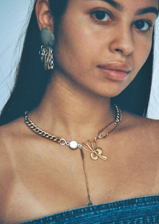 Collier - plaqué or ancien & cristal blanc