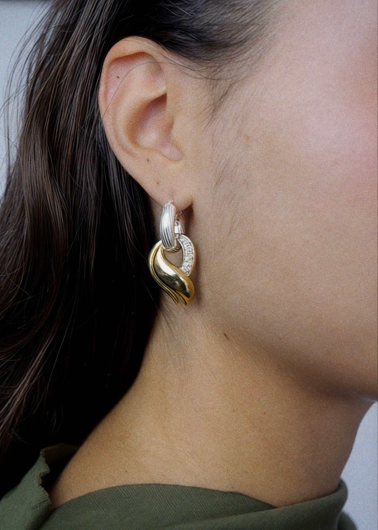 Earring - "Fire" - 925 silver, 20 micron gold plated, crystal