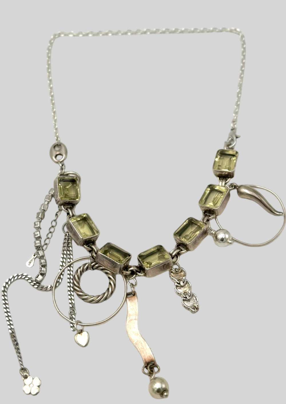 Necklace - solid silver, green amethyst