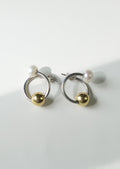 Boucles d'oreilles - Spirales argent sterling 925, perle or 24 carat et perle d'eau douce