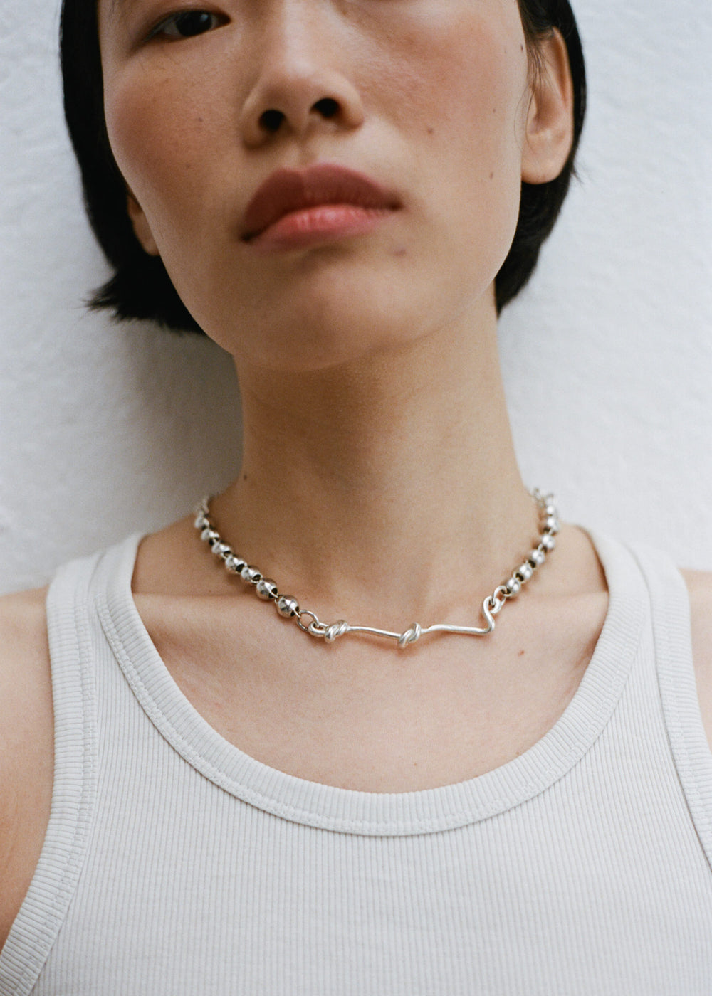 Necklace - Double mesh and flower in agent