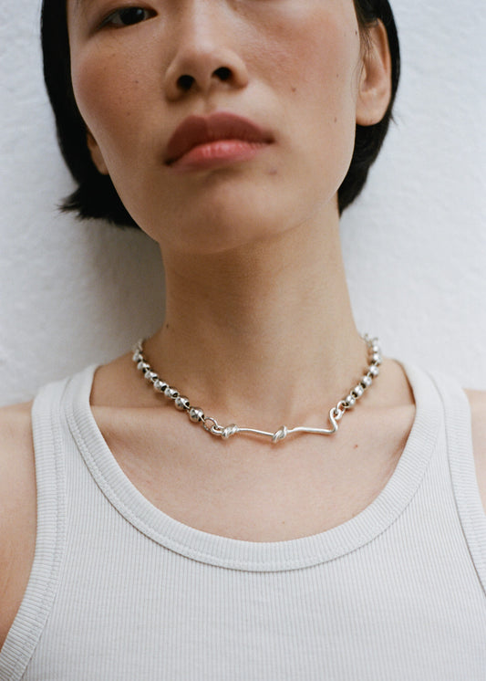 Necklace - Double mesh and flower in agent