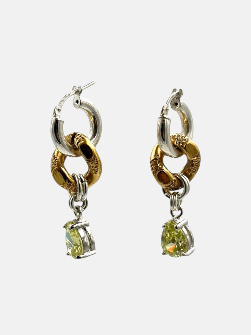 Asymmetrical earrings - Composition in silver &amp; green Swarovski crystals