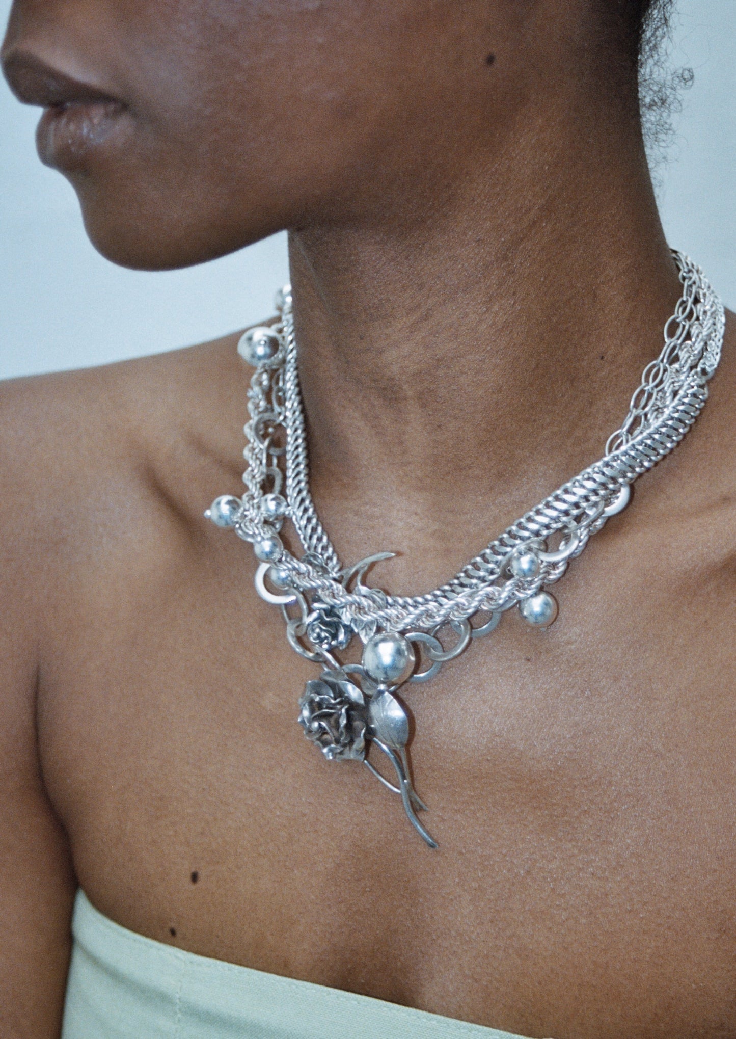 Necklace - silver chain and silver ball