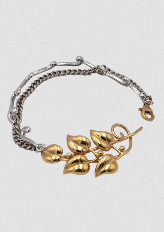 Bracelet - solid silver, old gold plated flower brooch