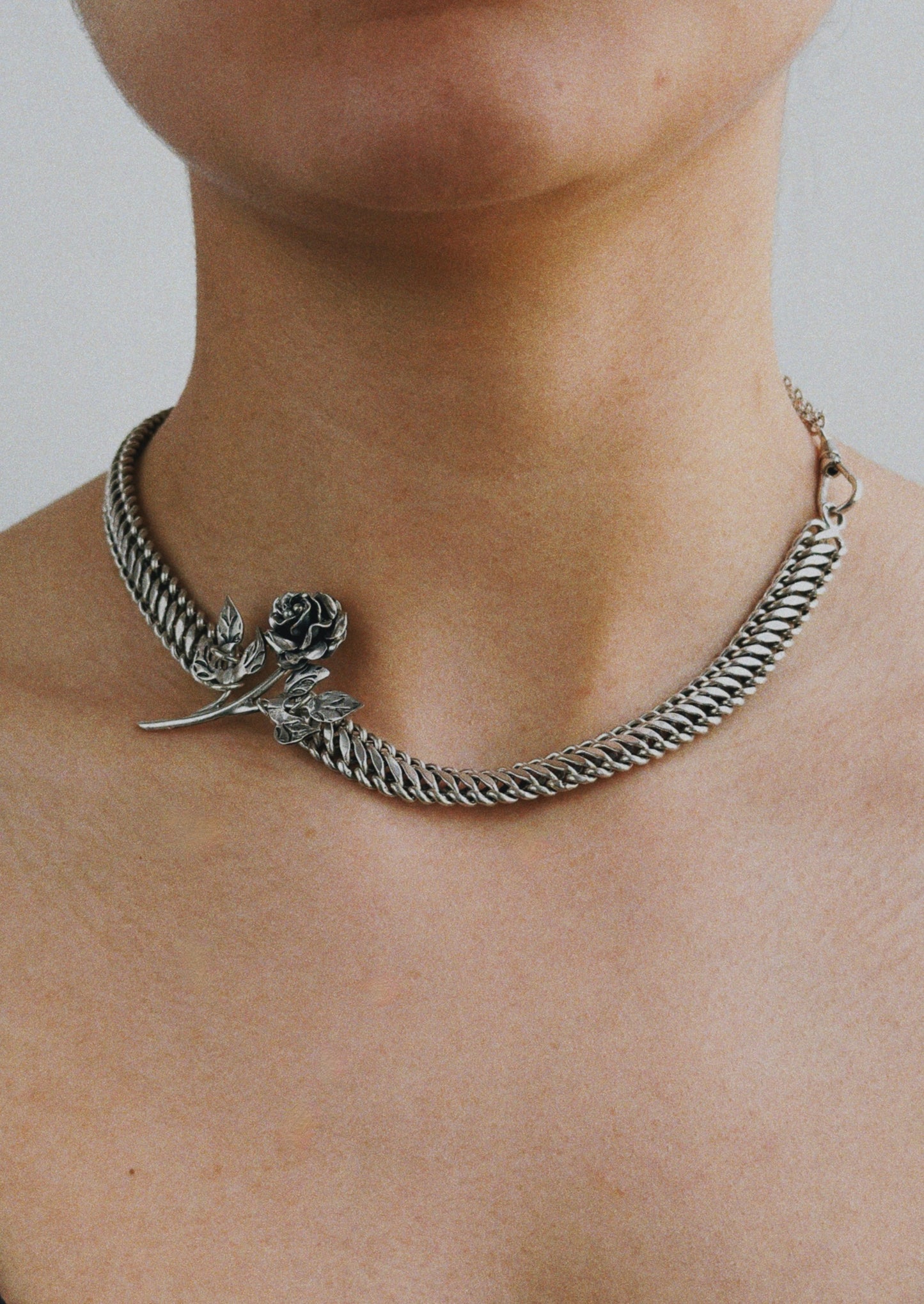 Collier - Double maille et fleur en agent