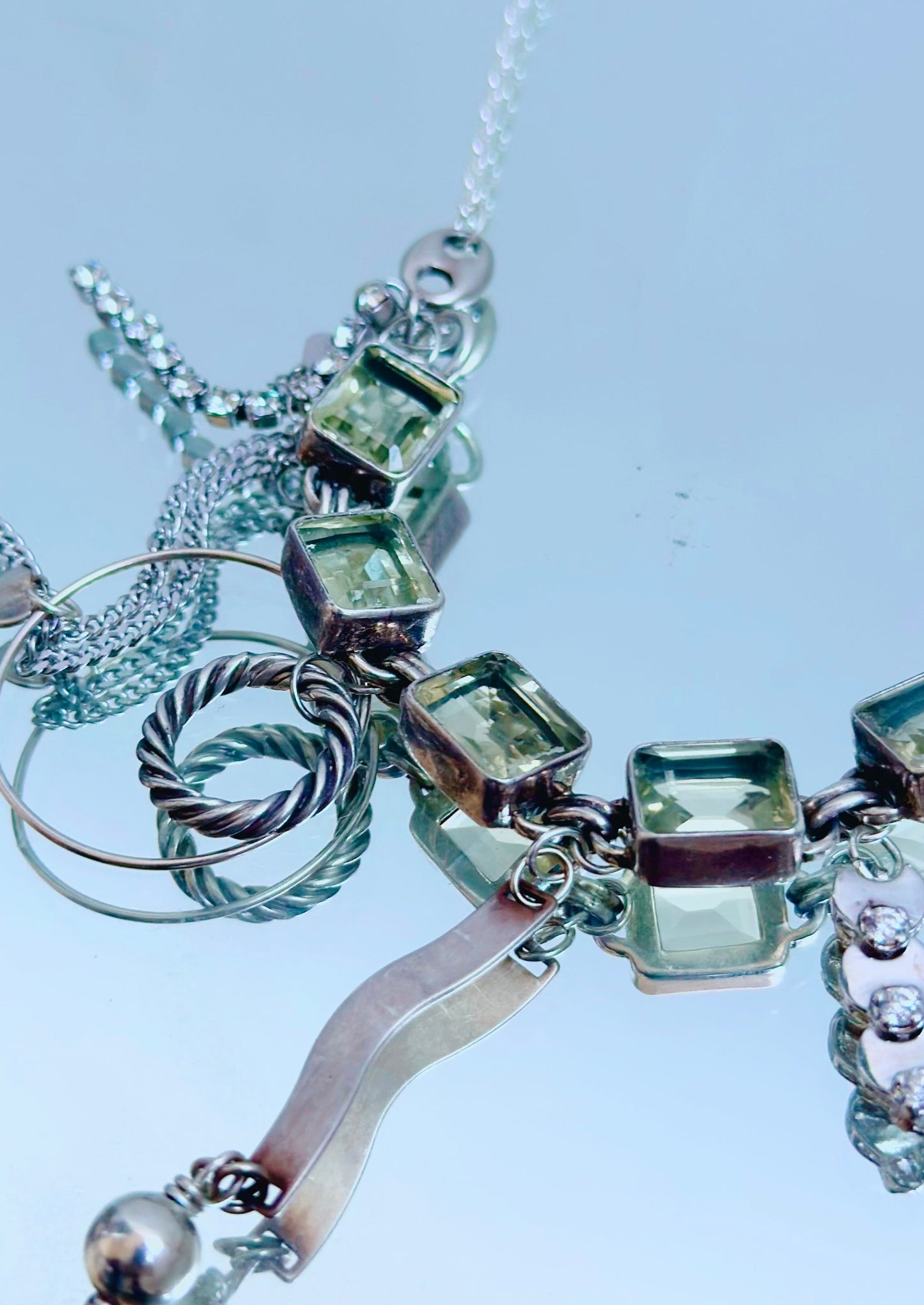 Necklace - solid silver, green amethyst