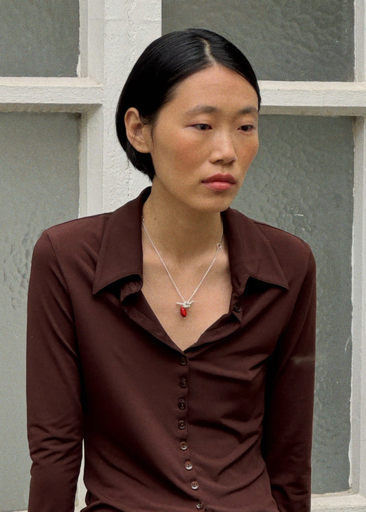 Necklace - Double mesh and flower in agent