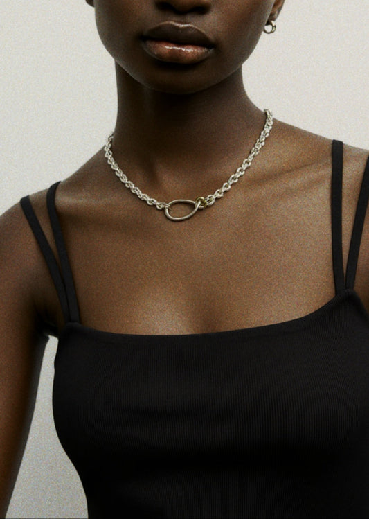 Necklace - Double mesh and flower in agent